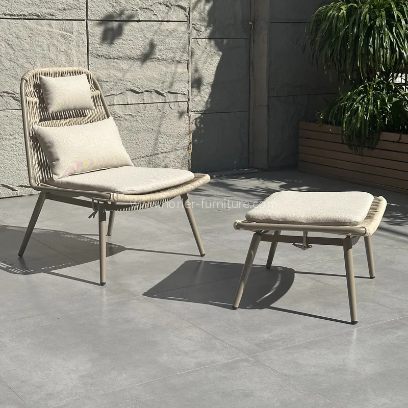 Outdoor Aluminum Rope Weaving Leisure Chair Footstool Set