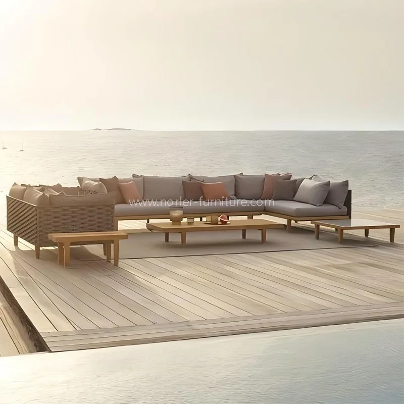 طناب قاب چوب چوب ساج در فضای باز مدرن مبل بافته شده