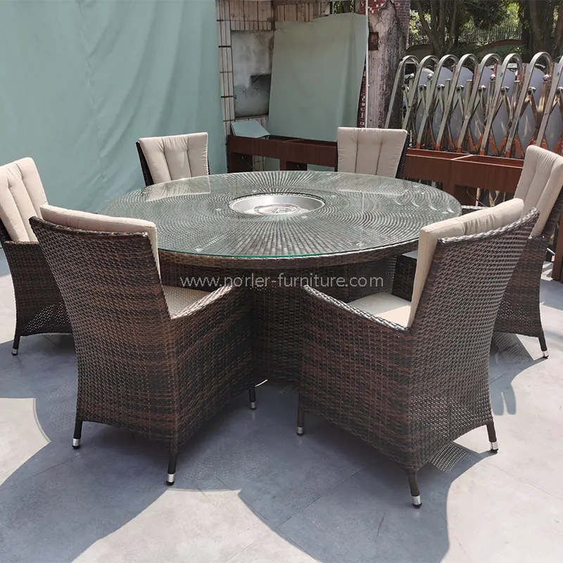 قاب آلومینیومی مدرن در فضای باز مجموعه ناهار خوری PE Rattan