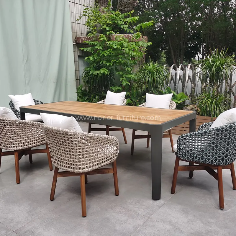 قاب آلومینیومی ساج در فضای باز مجموعه ناهار خوری PE Rattan